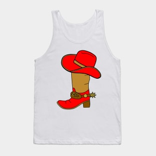 RED And Brown Cowboy Boot And Hat Tank Top